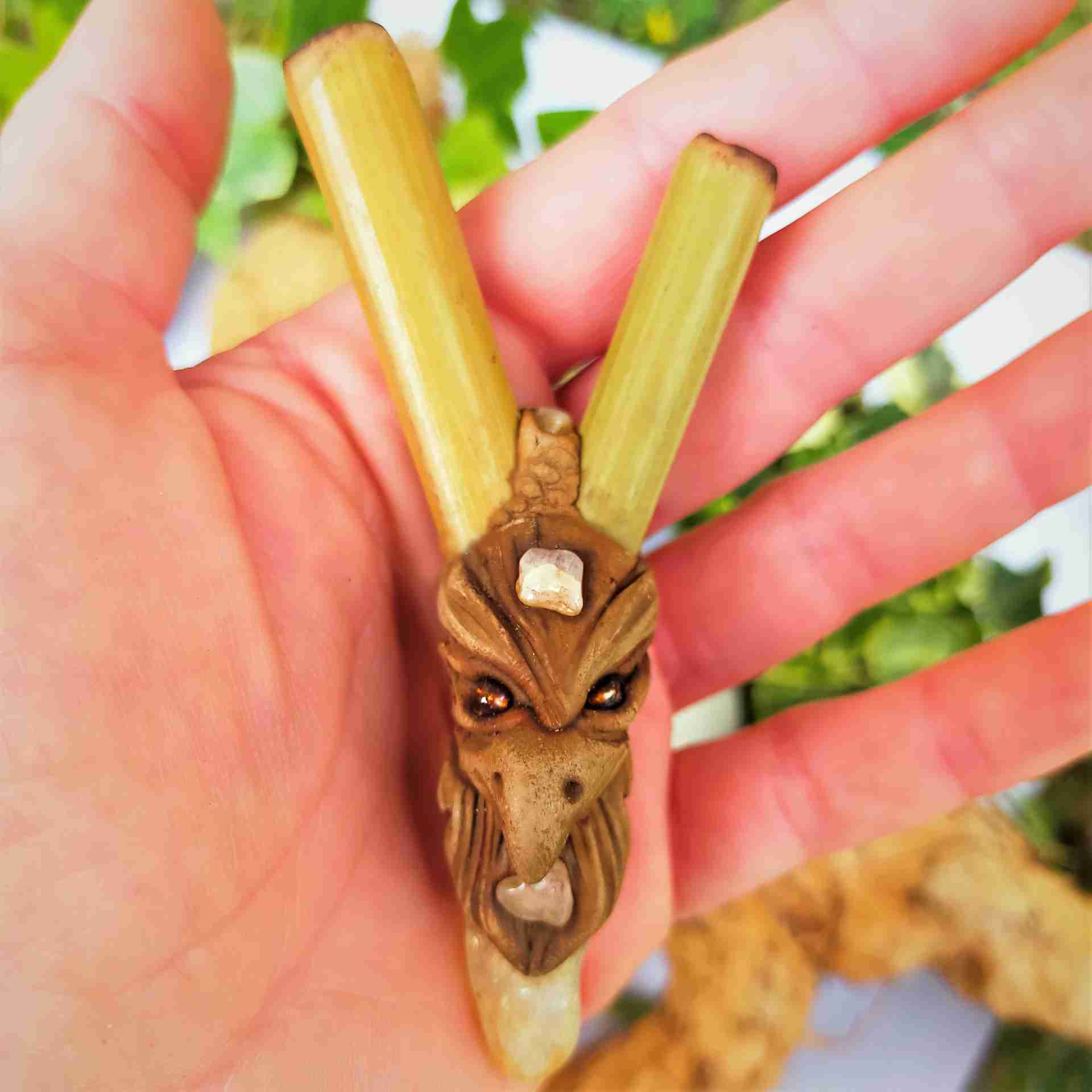 Kuripe Bamboo Totem EAGLE Amulet with stones powerful