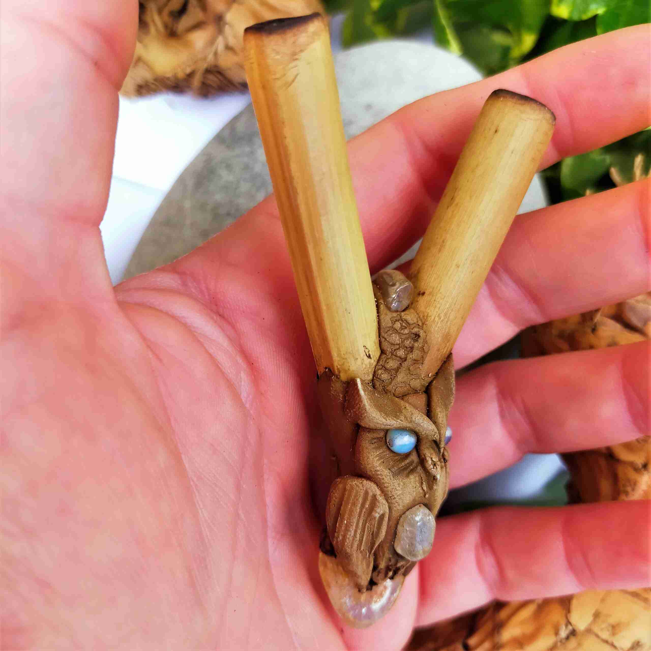 Kuripe bambu Totem GUFO Amuleto con Pietre potenti