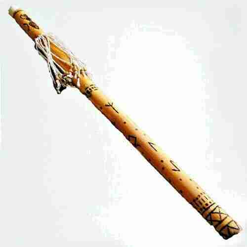 Rattle RainStick Shaman in Bamboo, Hand-Made with Runes Norreniche Loki